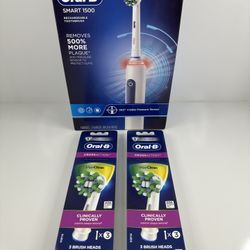 Oral-B Smart 1500 Electric Toothbrush + 2× CrossAction Brush Heads NEW Sealed