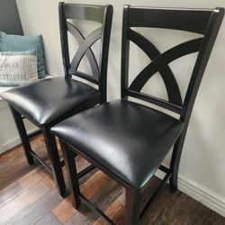 Black Bar Height Contemporary Chairs (Pair/Two) Wooden Cushioned Seats