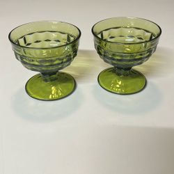 Vintage Indiana Whitehall Cubist Avocado Green Sherbet Dish 2