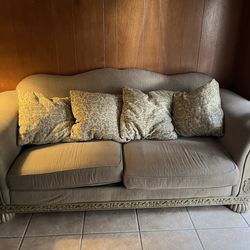 Full living room set.  couch and matching love seat, two end tables and lamp.