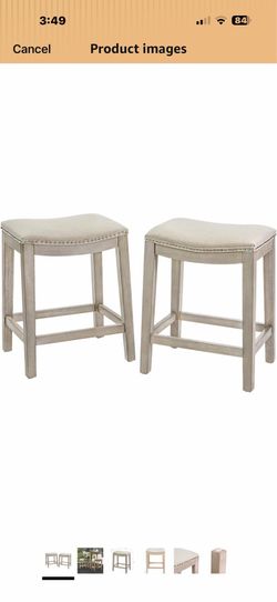 Barton Set of 2 Bar Stools Beige 24" Saddle Backless Premium Padded Indoor/Outdoor Nailhead Cushion Kitchen Counter Chairs Pub Seat Foot Rest   18 $70