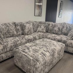 XL Custom Corduroy Sofa Sectional + Ottoman Set - Free Delivery Promo 