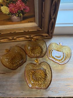 Set Of 4 Vintage Italian Amber Glass Bowl | Trinket Dish | Apple Dish | Bark Glass | Crinkle Glass | 1(contact info removed)s | Retro | Teacher Gift