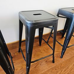 Tolix Style Retro Bar Stools (3) - Gunmetal finish