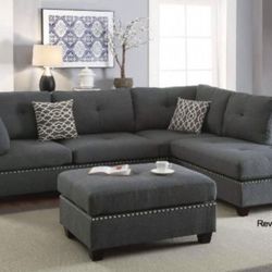 New Gray Or Black Sectional And Ottoman Sofa Couch 