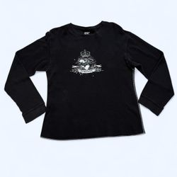 Hybrid Tees Medium Black Waffle Thermal Y2K Long Sleeve Shirt Crown Forgiven Top