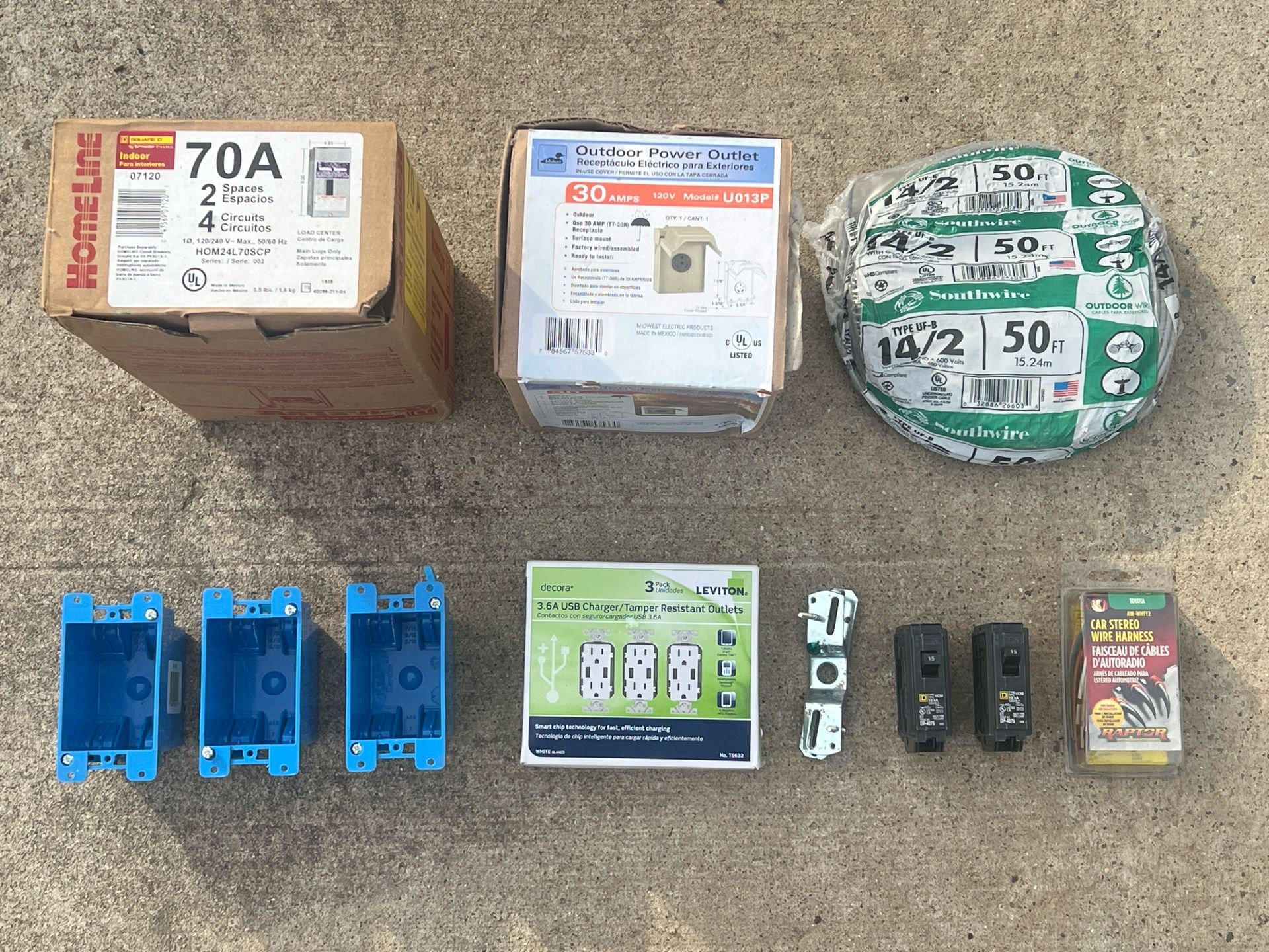 Electrical Supply Bundle – Breakers, Boxes, Outlets, Wire, Outdoor Outlet & More