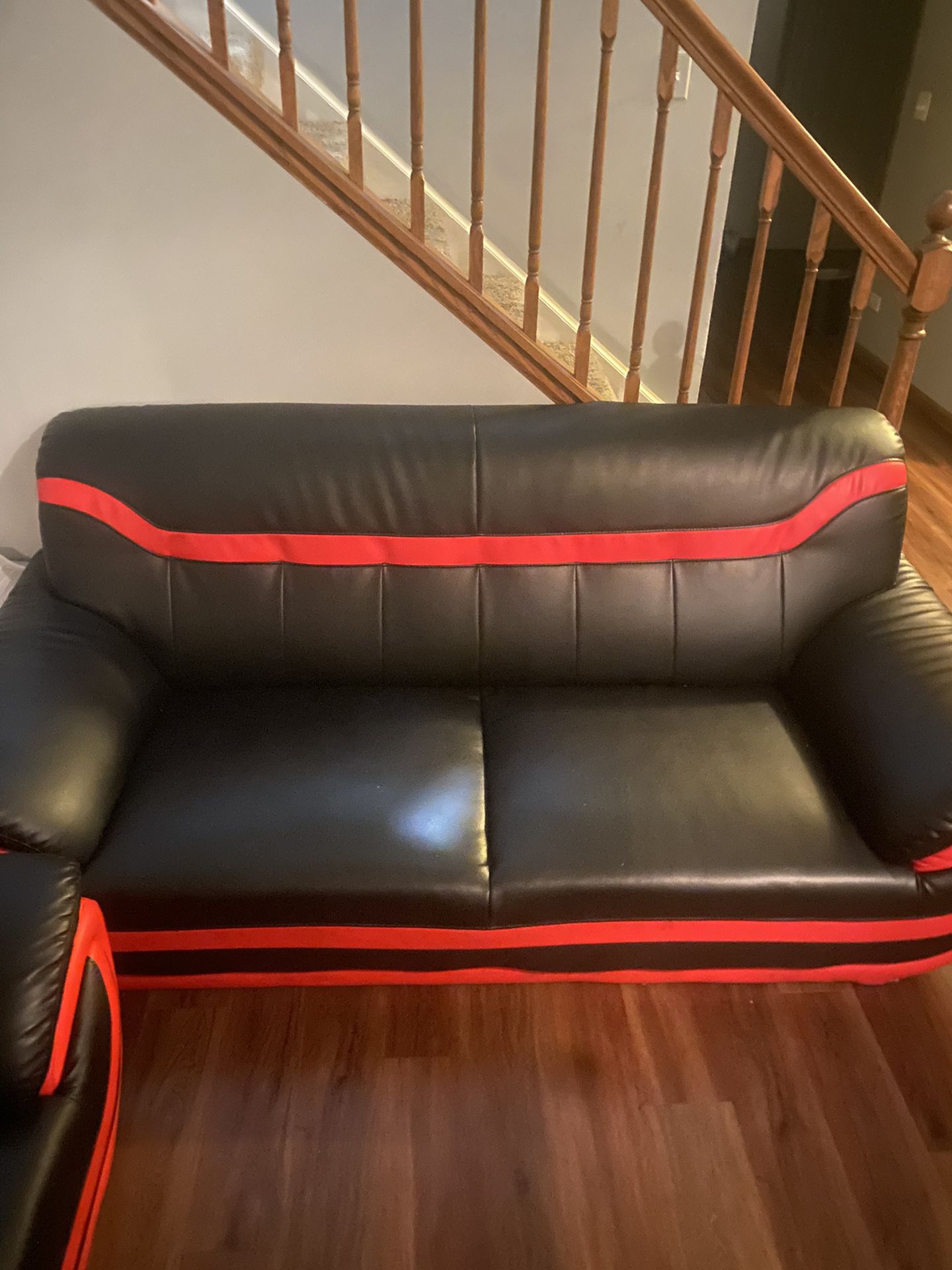 Black & Red Leather Couch Two Piece 