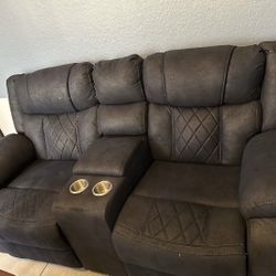 Dark blue microfiber couch.