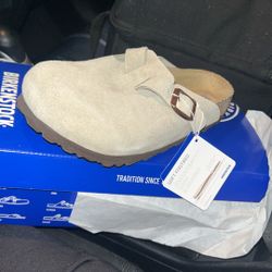 birkenstock clogs - suede leather, taupe size US 5-5.5