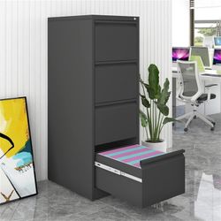 4 Drawer Vertical File Cabinet with Lock,Filing Cabinet, Metal Filing Cabinet for Home Office Organizer Storage Cabinet Letter Size/A4/Legal File 