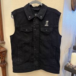 HARLEY-DAVIDSON Black Denim Zip Button Vest Size Medium-Unisex