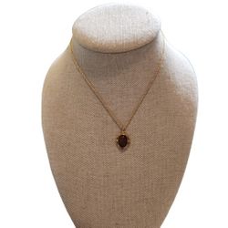 Vintage Gold Toned Tiger's Eye Oval Pendant Necklace