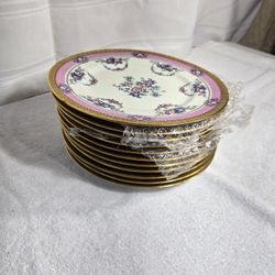 Set of 11 Vintage Floral Dinner / Accent Plates with Gold Border