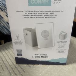 Conair LED Lighted Makeup Mirror with Storage, 1X Magnification, Hidden Storage Box and Tray Included BETP3ST