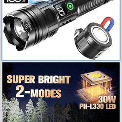 🔥Brand new🔥 Rechargeable Flashlights High Lumens 10000 2 Modes High/Low, Super Bright Magnetic LED Flashlight Long Distance 3280FT, Powerful Long La