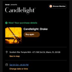 Drake Candlelight Tickets X2