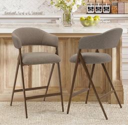 COLAMY Bar Stools Set of 2, 26" Counter Height Barstools with Backs, Modern Upholstered Bar Chairs with Metal Legs for Kitchen Island Counter, Dining 