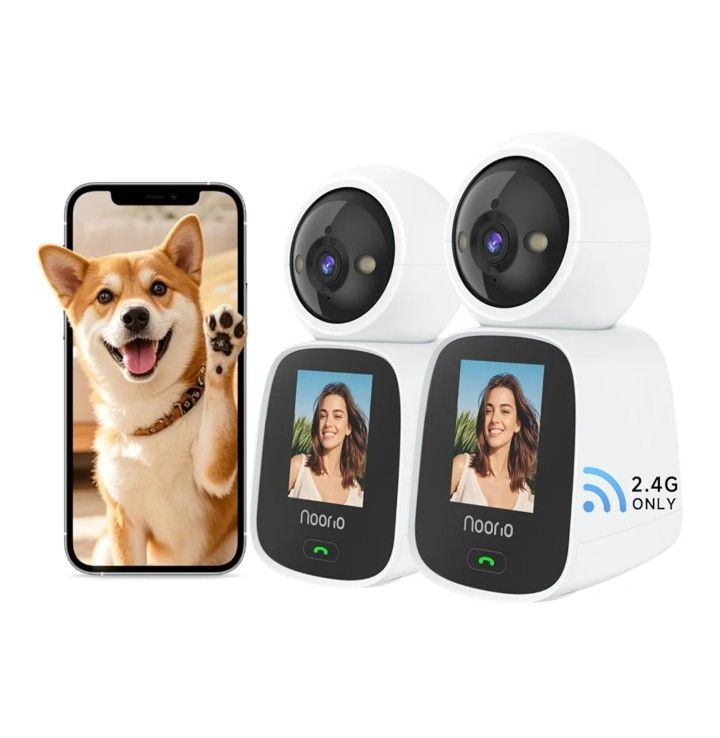 Two Way Video Calling Camera, 2K One Click Call Pet Camera Indoor with Phone App, 360° PTZ Dog Cam with Speaker, Color Night Vision Security Indoor Ca