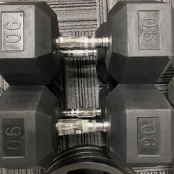 New Rubber Hex 90 lb Dumbells (2)