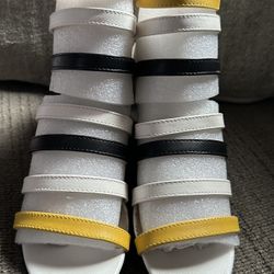 ASHRO women's storm sandal shoe size 8 M white/black/yellow zip back NEW