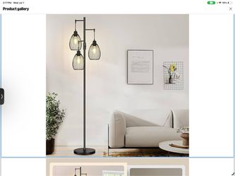 Dimmable Floor Lamp, 3 x 800LM LED Edison Bulbs Included, Farmhouse Industrial Floor Lamp Standing Tree Lamp with Elegant Teardrop Cage Tall Lamps for