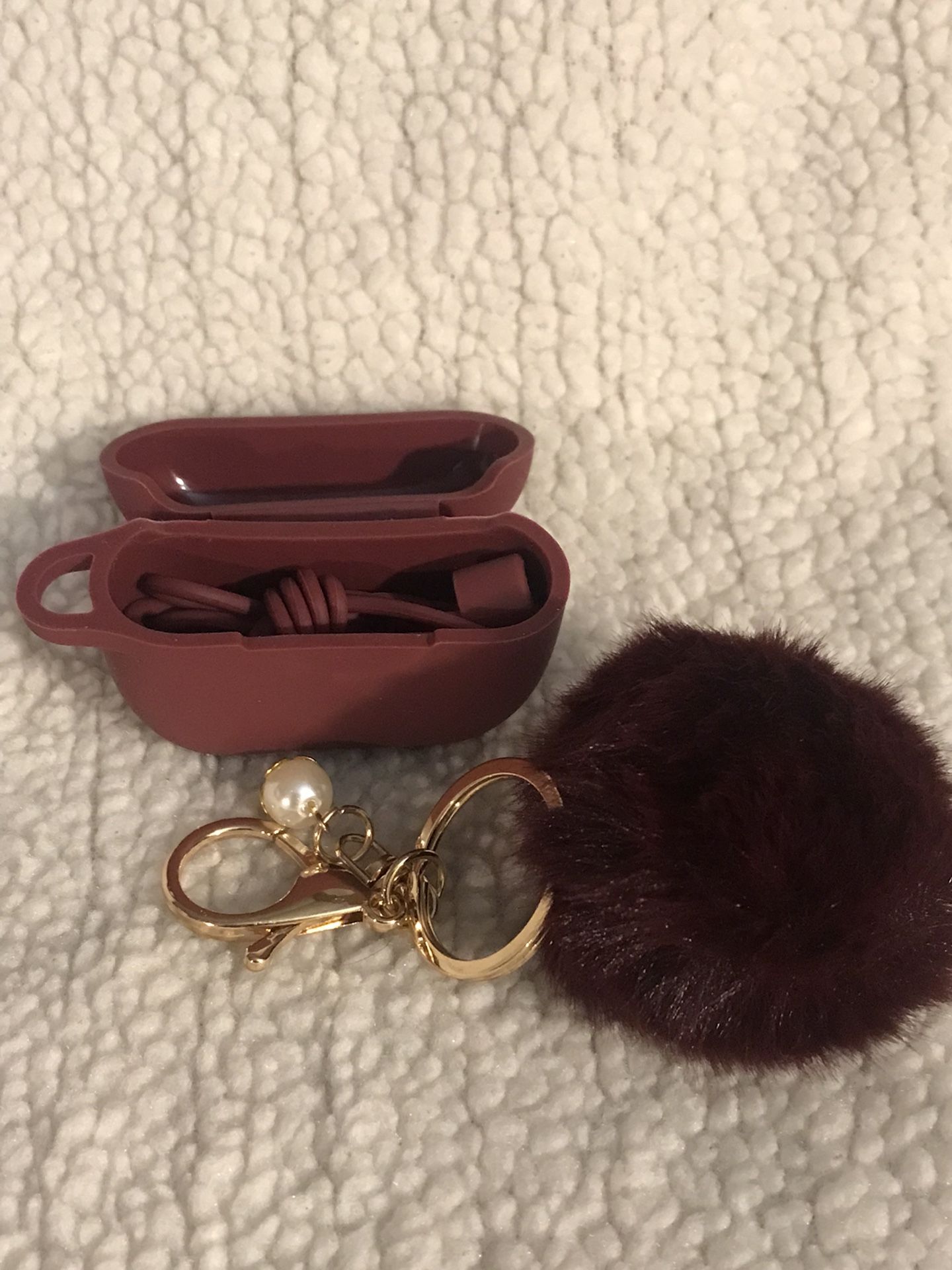 AirPod Case w/ secure cord & Keychain Pom Pom