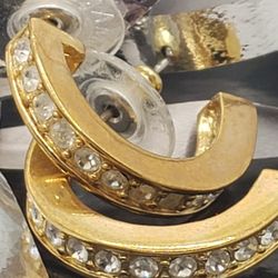 Roman hoops 10k Gold Plated with, Cz DIAMONT STONES all around the hoop, Beautiful Statement Style. #834
