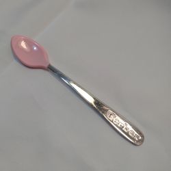 VINTAGE GERBER SOFT-BITE COATED STAINLESS STEEL BABY SPOON PINK 5.5" GREAT CONDITION