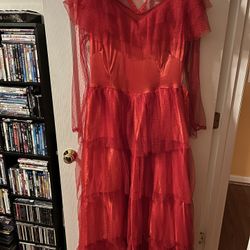 Beetlejuice Lydia Deetz Red Wedding Dress Halloween Costume & Wig