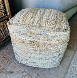 Woven Leather Pouf Ottoman
