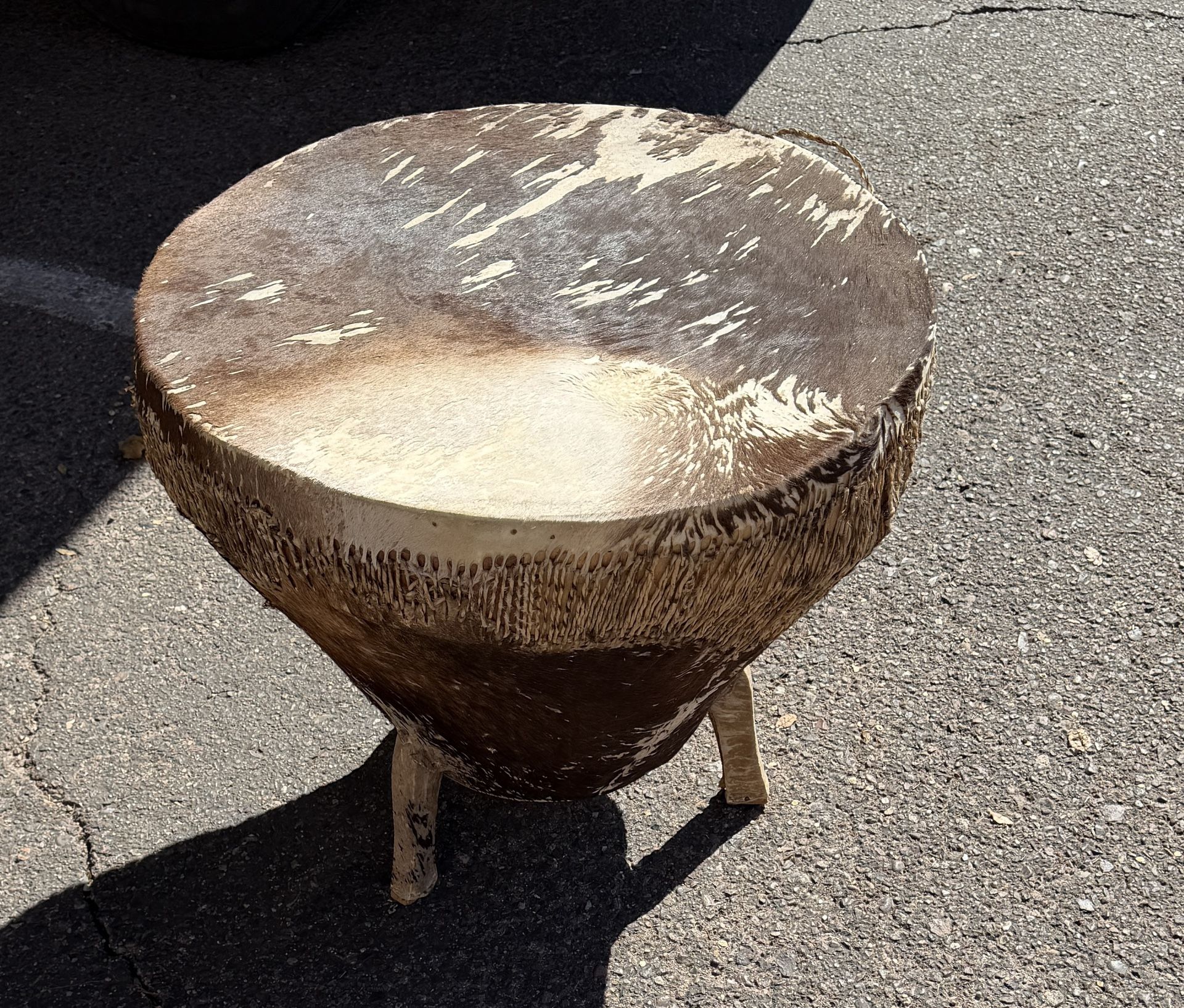 Rustic Handcrafted African Style Goat Hide Drum