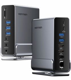 15-in-1 Laptop Docking Station Dual Monitor, 360° Roatable Triple Black