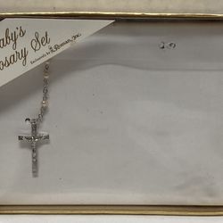 New Baby Girl Pink Pearl & Silver Religious Rosary Cross Necklace by Roman Inc