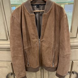 Beige Leather Suede Hugo Boss Jacket 