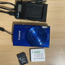 Canon Powershot Elph 190 blue digital camera 20 MP -Tested Works  Flash zoom video photo all works. Charger, battery and 4GB memory card included