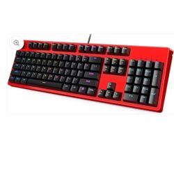 Mechanical Gaming Keyboard RGB Backlight with Linear Red Switches, 104-Key Anti-Ghosting Wired USB Keyboard for PC, Laptop KM-G18