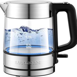 1500W Electric Kettle, 1 L Glass Electric Tea Kettle Light Weight Cordless Water Boiler with LED Indicator, Auto-Shutoff & Boil-Dry Protection, BPA Fr