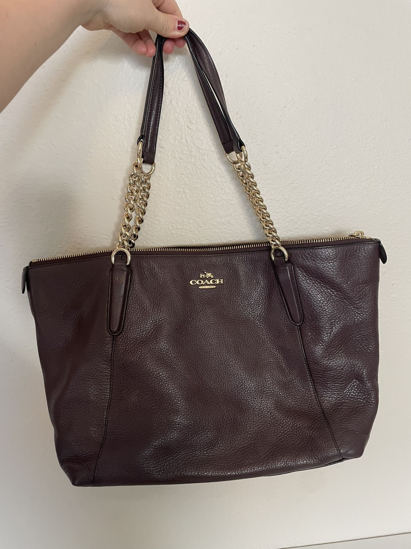 Large Capacity Plum Leather Coach Purse
