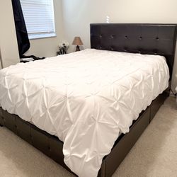 Faux Leather Queen Bed Frame + Headboard