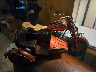 Metal motorcycle with sidecar figure