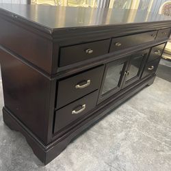 Wood tv console 74” long 30” tall 24” wide