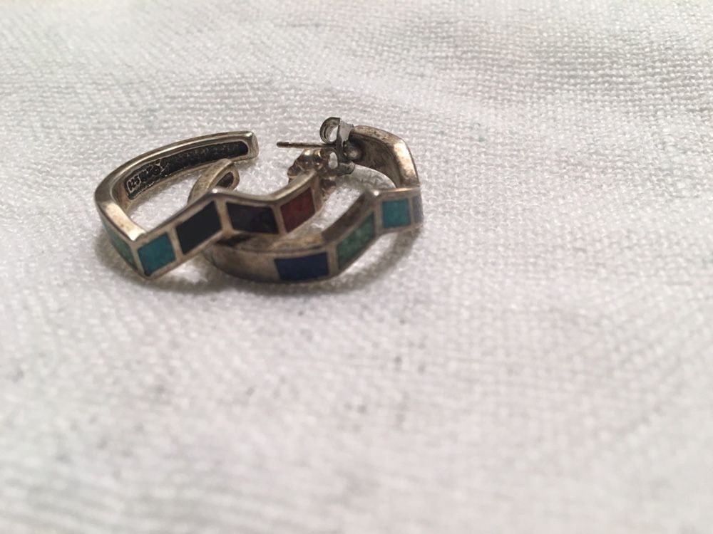 Antique Silver & Turquoise Hoops