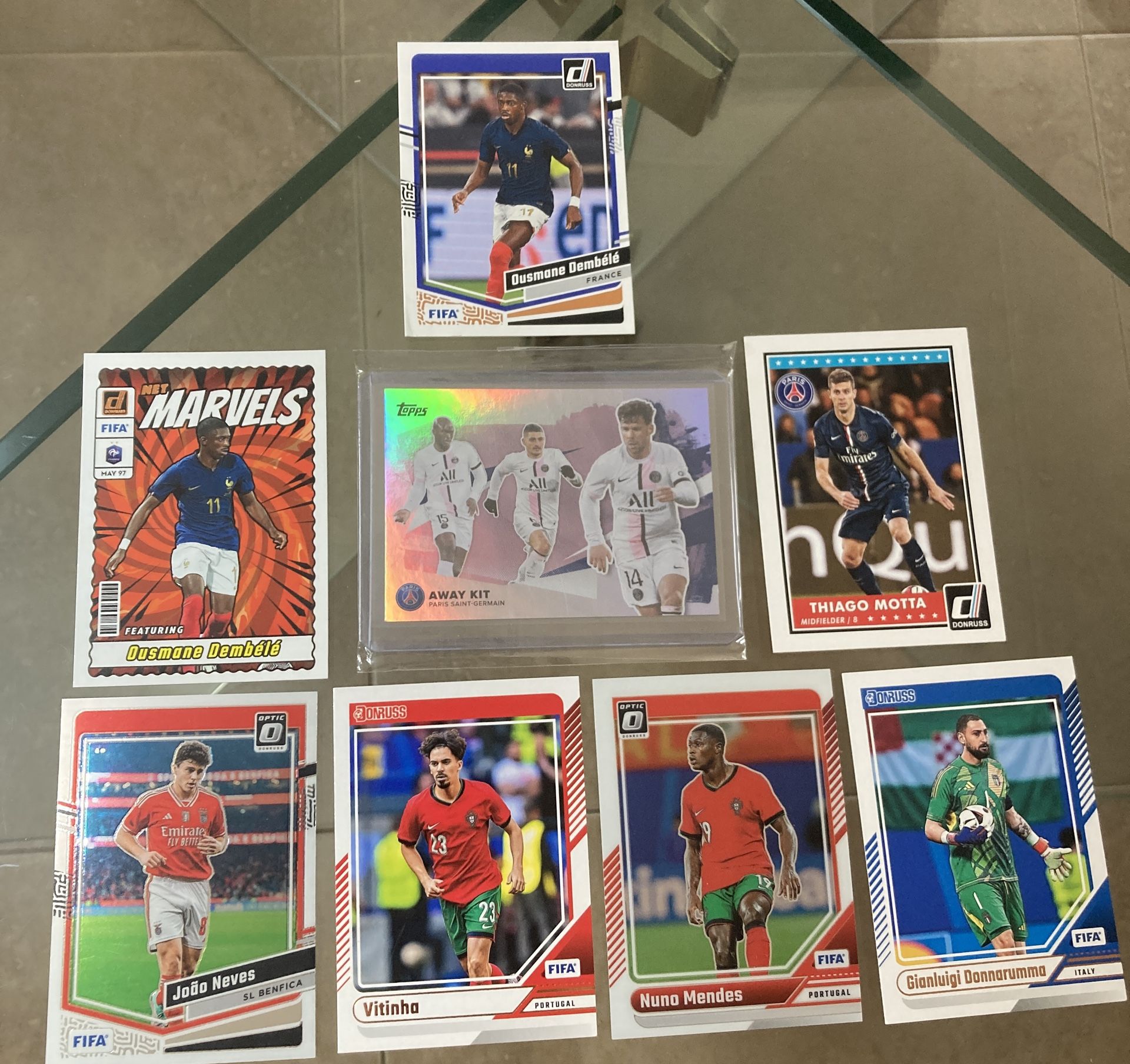 8 PSG Nuno Mendes Vitinha cubic pulsar soccer football card lot. 2022 Topps AWAY KIT Refractor /250 Paris Saint-Germain #48 numbered SSP 2023-2024 202