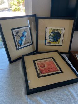 Soviet Union & Polish Large Postage Stamp Replicas 3pc LotFramed