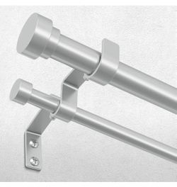 Adjustable 36-124” Heavy Duty Double Silver Curtain Rod