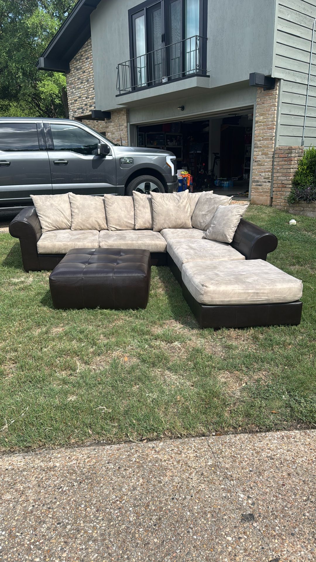 Sectional Couch Brown Leather Tan Munich