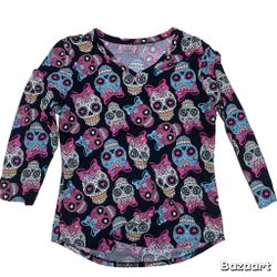 SZ XL Sugar Skull Butter Soft  Stretch Yoga Scrub top by Ideology