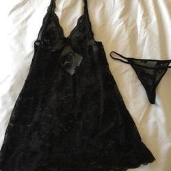 Victoria's Secret Halter Lace Slip with V-String Panty- 34B, Small