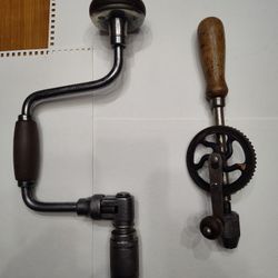 2 Antique Hand Crank Tools Drills 